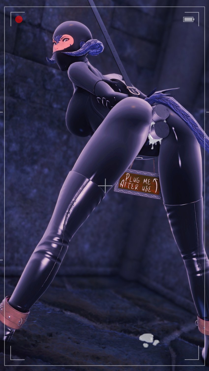 1girls angry ankle_cuffs au_ra ball_gag belt belt_bondage bondage bondage_hood cuffs cum cum_in_ass cum_in_pussy cum_inside dildo dildo_in_ass dildo_in_pussy final_fantasy final_fantasy_xiv gag gimp_mask gwen_hood hood kidnapped kisa_kha large_breasts latex latex_suit latex_thighhighs looking_at_viewer phone phone_screen rape sign strappado text thighhighs xaela