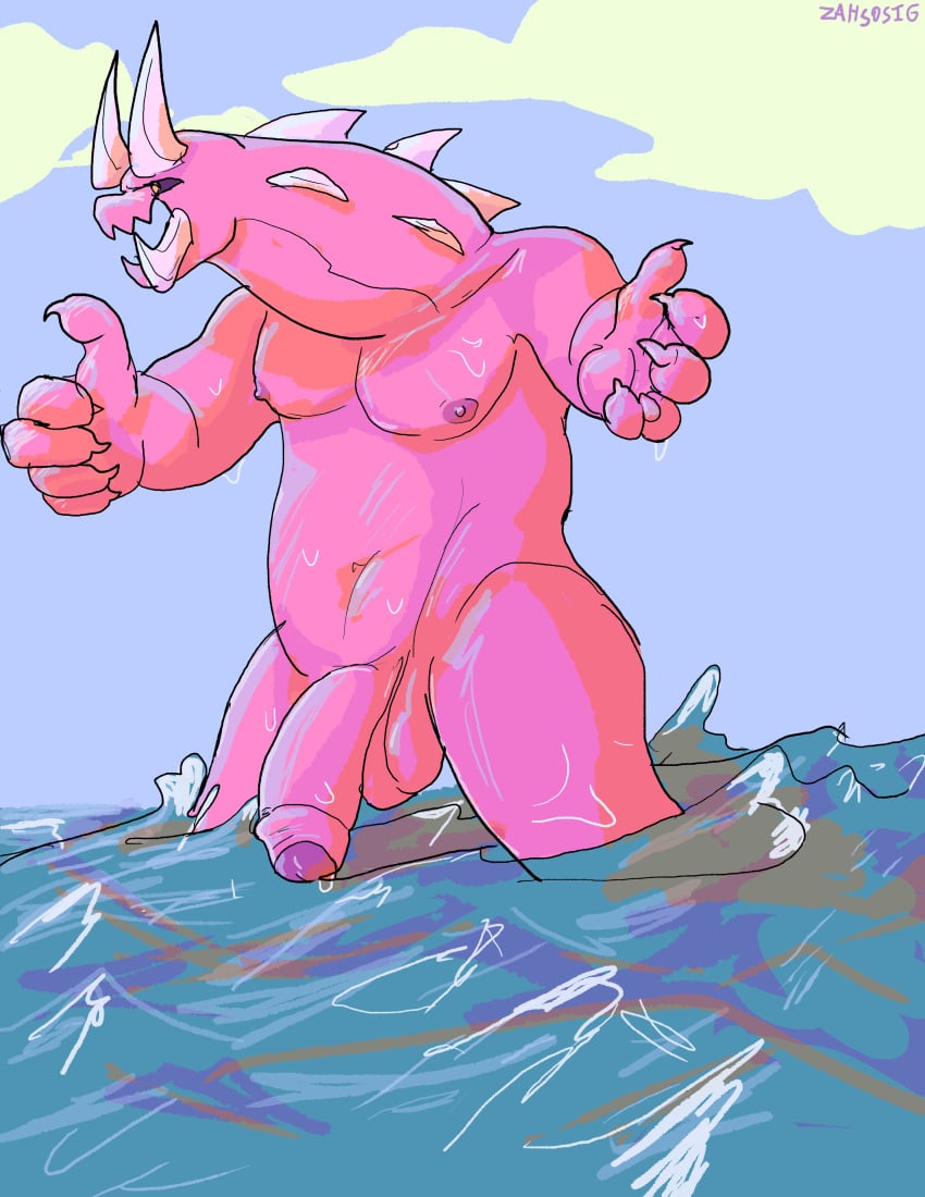 absurd_res anthro balls cartoon_network corrupted_gem foreskin gem_(species) genitals hi_res humanoid_genitalia humanoid_penis male male_only monster_steven nude outside penis solo steven_quartz_universe steven_universe water zahsosig