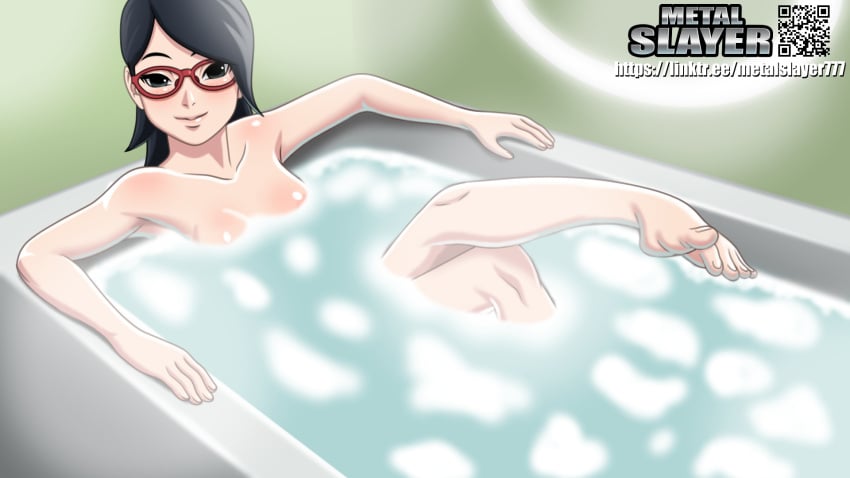 1girls barefoot bathtub boruto:_naruto_next_generations breasts bubble_bath completely_nude completely_nude_female eyewear feet female female_focus fetish foam foot_fetish foot_focus glasses highres light-skinned_female light_skin long_hair looking_at_viewer megane metalslayer naruto naruto_(series) nude nude_female petite raised_leg relaxing sarada_uchiha smile soap soap_bubbles solo solo_focus uchiha_sarada watermark