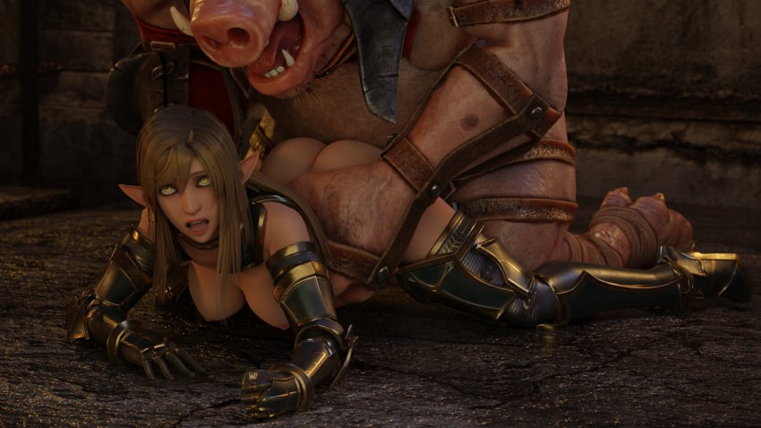 1boy 1girls 3d ambiguous_penetration armor big_breasts blonde_hair breasts breasts_out captured captured_heroine darsovin defeat_sex defeated defeated_heroine doggy_style elbow_gloves elf elf_ears elf_female elf_girl elf_swordmaster female forced forced_sex interspecies large_ass male_orc/female_elf metal_armor monster_rape nonconsensual orc orced panties pig_man pointy_ears rape raped_by_enemy raped_by_monster revealing_armor ryanreos sex sex_from_behind skimpy thigh_boots thighhighs unconvincing_armor waist_grab weapon