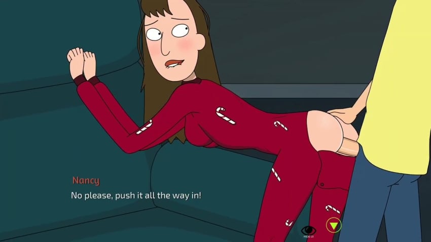 big_penis blush butt_flap couch doggy_style female ferdafs living_room morty_smith nancy_(rick_and_morty) onesie pajamas rick_and_morty rick_and_morty:_a_way_back_home