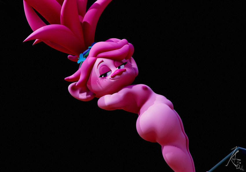 20th_century_fox 20th_century_studios 3d 3d_(artwork) dreamworks female_focus female_only humanoid knotzdoodles nude nude_female pink_body pink_hair pink_skin queen_poppy small_breasts stretching thick thick_thighs troll trolls