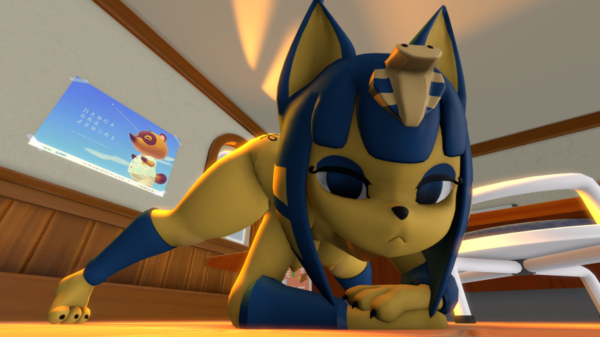 2021 3d 3d_(artwork) 3d_model animal_crossing ankha ankha_(animal_crossing) ankha_(hazeker) breasts cat_ears cat_tail catgirl cute doubutsu_no_mori feet furry hazeker isekaimike jack-o_pose legs legs_crossed nairu_(doubutsu_no_mori) nintendo nipples thighs tom_nook