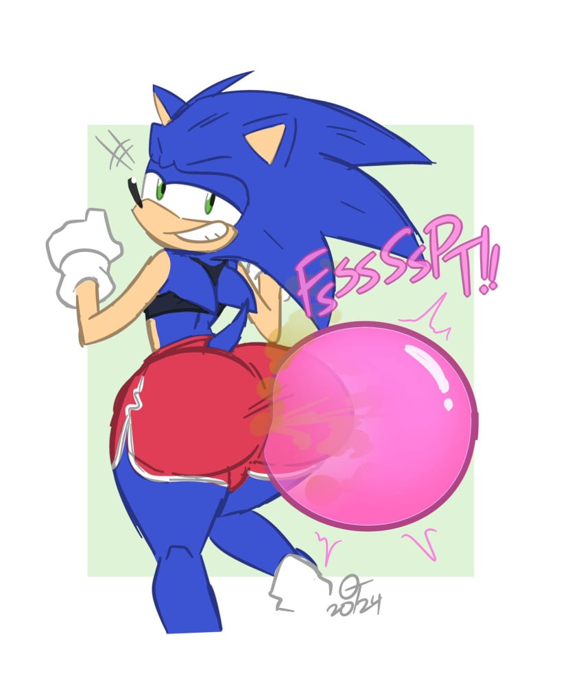 1boy 1male 2020s 2024 anthro ass ass_focus big_ass big_butt bubble_ass bubble_butt bubble_gum bubblegum crop_top fart fart_bubble fart_fetish farting femboy furry hedgehog huge_ass huge_butt oddtenn sega shorts solo solo_male sonic_(series) sonic_the_hedgehog sonic_the_hedgehog_(series)