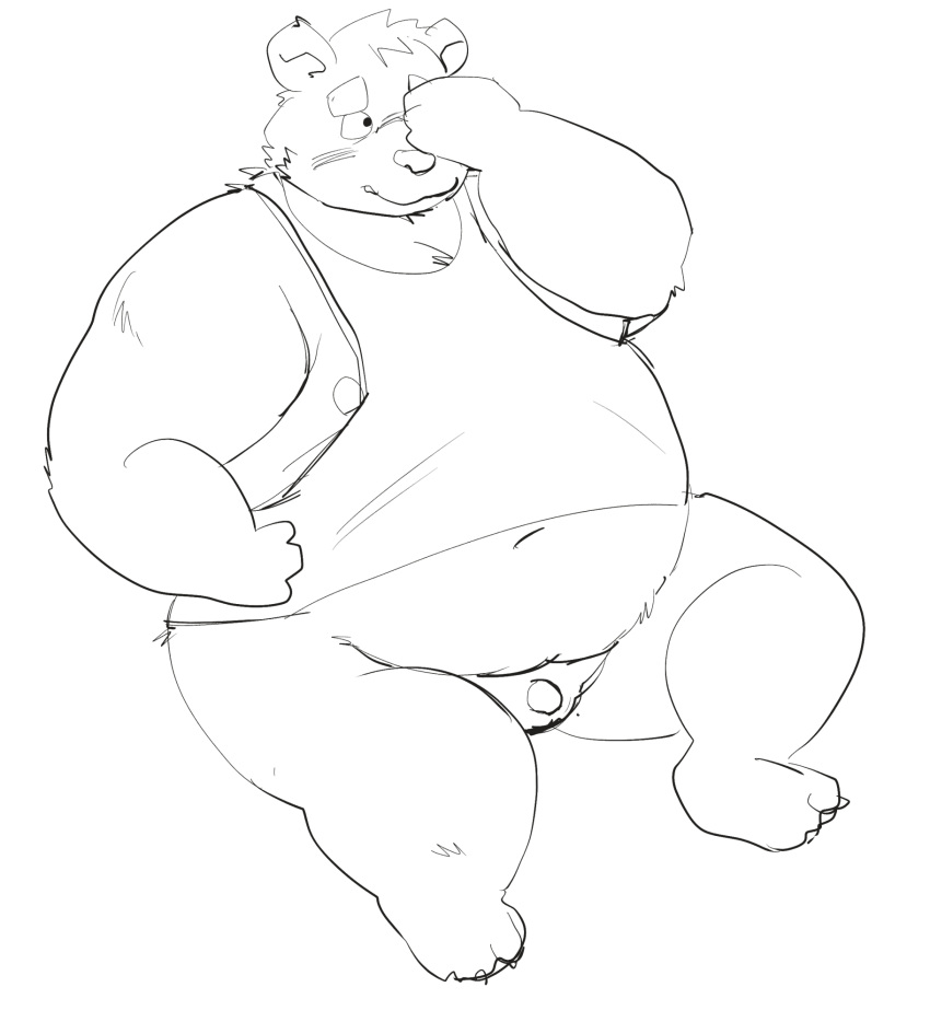 1boy 2024 anthro bear belly big_belly blush clothing genitals hi_res kemono male male_focus male_only mammal micropenis moobs moujya navel nipples overweight overweight_male overweight_male_focus penis shirt sitting small_penis solo solo_male topwear