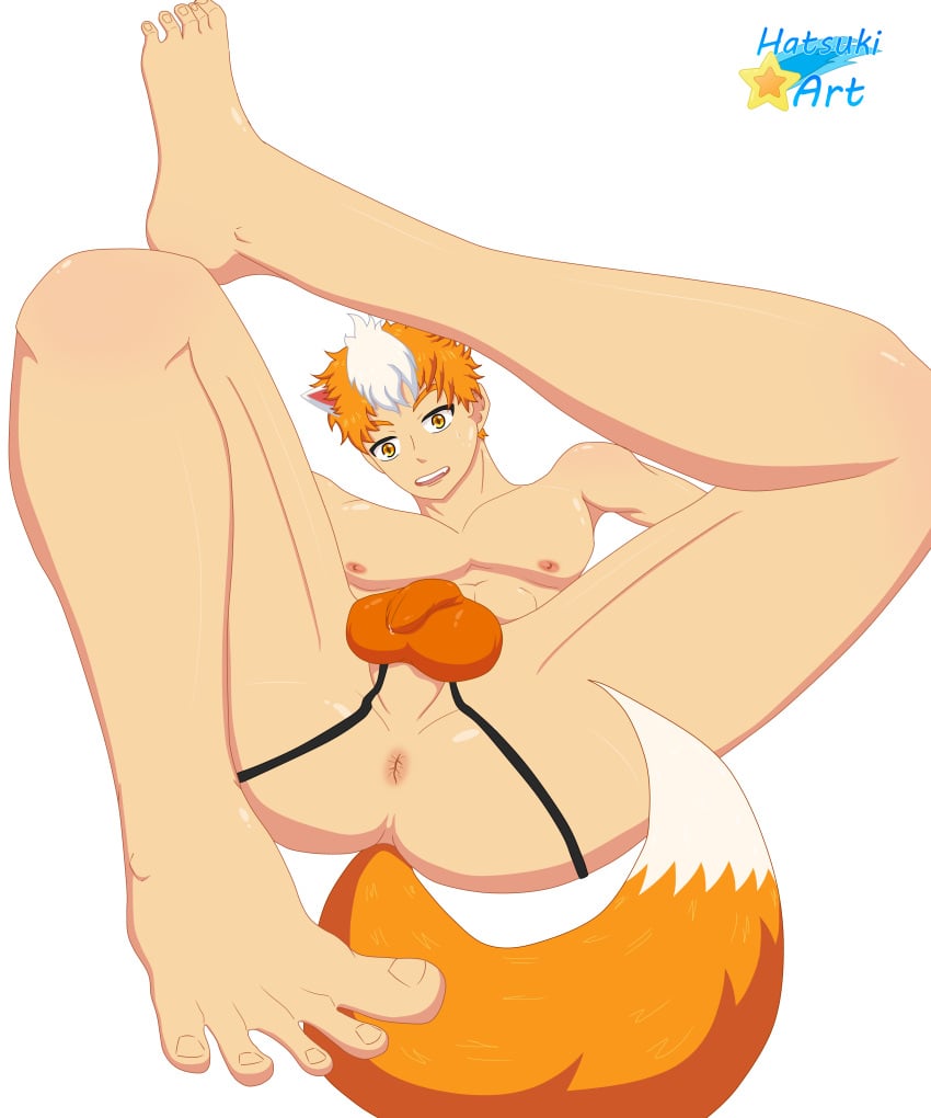 ass ass_focus fox fox_boy fox_ears fox_tail hatsuki_art jockstrap male_only orange_hair original_character showing_ass tail yaoi