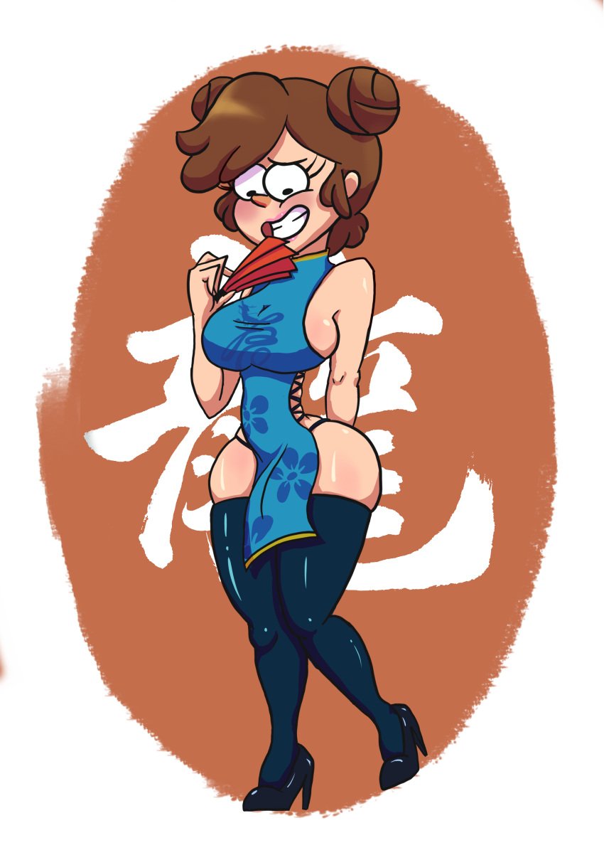 cheongsam china_dress cleavage dipper_pines double_bun female female_dipper gearfou genderswap_(mtf) gravity_falls high_heels hourglass_figure large_ass large_breasts rule_63 rule_63 tagme thighhighs