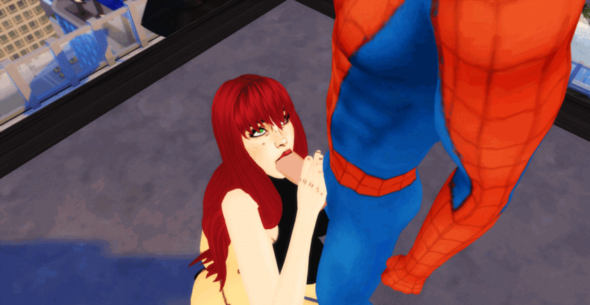 1boy 1boy1girl 1girls 3d animated blowjob boyfriend-girlfriend fellatio gif green_eyes marvel marvel_comics mary_jane_watson oral oral_sex pale-skinned_female pale-skinned_male peter_parker pof3445 public public_sex red_hair rooftop spider-man spider-man_(series) superhero the_sims the_sims_4