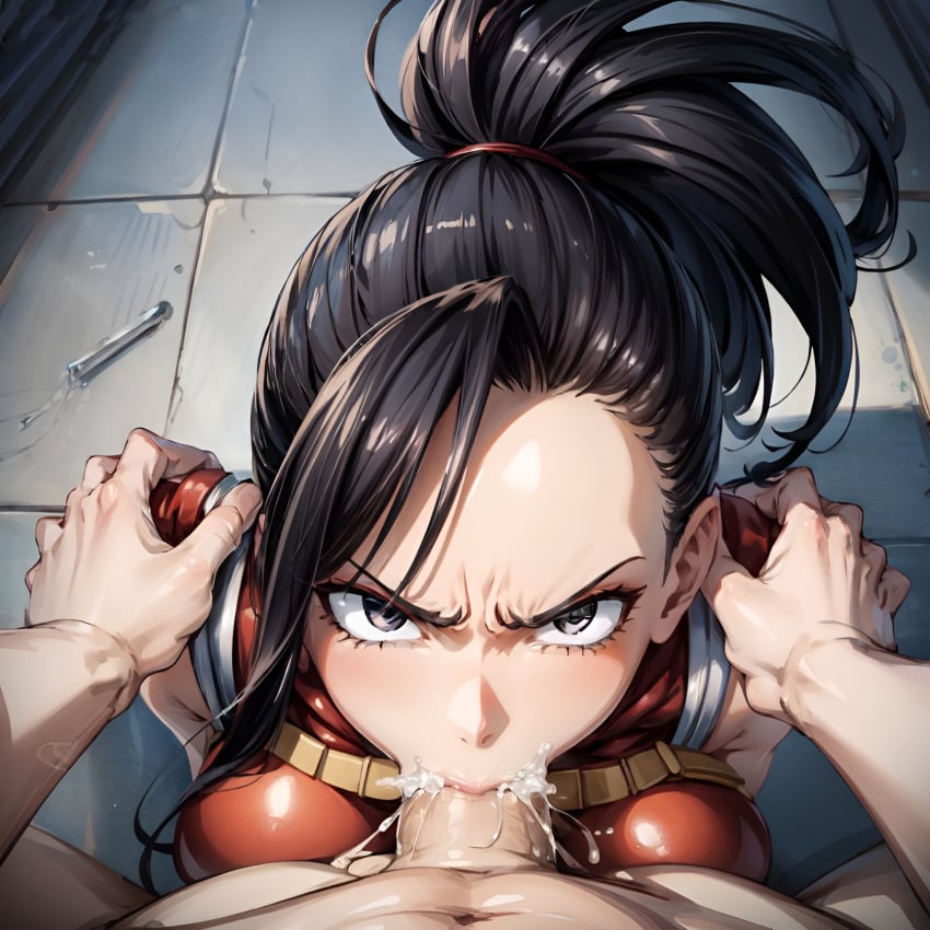 1girls ai_generated angry angry_face angry_fellatio arbitrary black_hair blowjob boku_no_hero_academia creati cum cum_in_mouth deepthroat face_fucking fellatio female_focus forced_oral hands_on_shoulders hi_res large_breasts momo_yaoyorozu momo_yaoyorozu_(hero_outfit) my_hero_academia oral oral_creampie penis_in_mouth ponytail pov pov_eye_contact shoulder_grab stable_diffusion throat_fuck