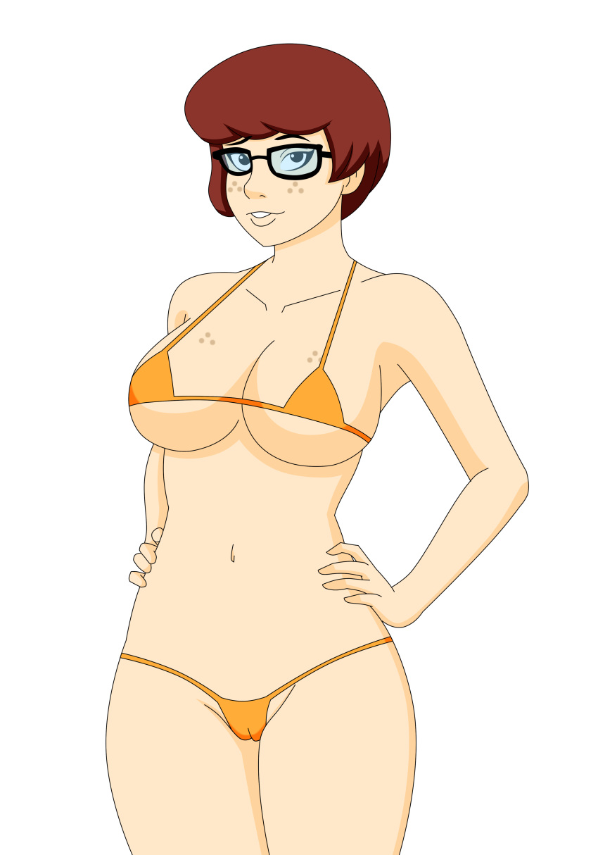 alpha_channel bikini cameltoe female for_sticker_use freckles glasses hanna-barbera looking_at_viewer micro_bikini pervyangel png scooby-doo solo sticker_template transparent_background transparent_png velma_dinkley