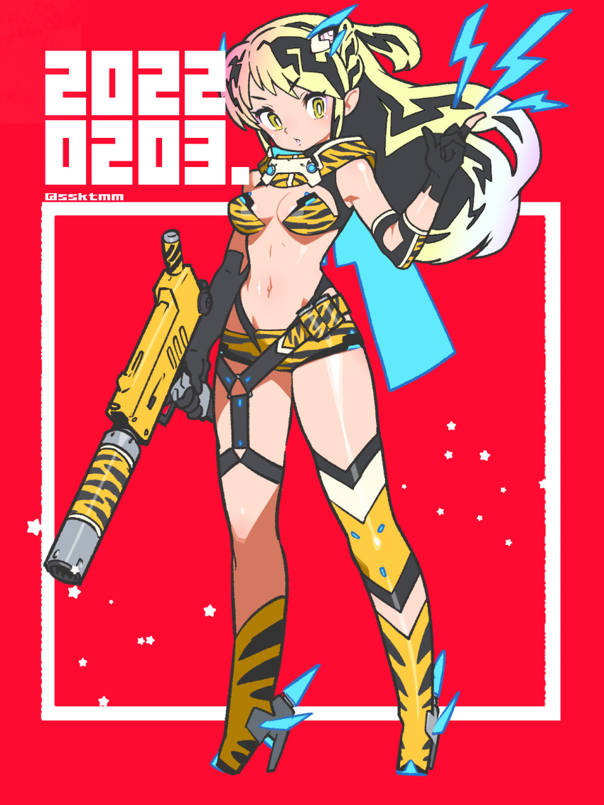 female female_only fujimoto_hideaki green_hair gun high_heel_boots horns long_hair lum oni_female oni_girl revealing_clothes tagme tiger_print urusei_yatsura weapon