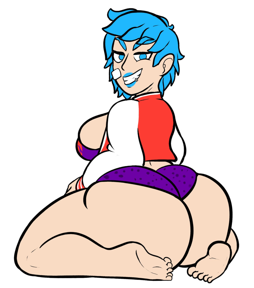 1girls astroarts astroautism bandage_on_face barefoot big_ass big_breasts big_butt big_hips big_legs big_thighs blue_eyebrows blue_eyes blue_hair blue_lips bubble_ass bubble_butt busty character_request fat_ass fat_butt fat_thighs female female_only huge_ass huge_butt huge_hips huge_thighs jacket knockout_city large_ass large_butt large_hips large_thighs lip_piercing looking_at_viewer massive_ass massive_butt mouth_piercing natural_wedgie piercing purple_shirt purple_shorts short_shorts shorts sitting sitting_on_floor sitting_on_ground smile sol solo staring_at_viewer thick_ass thick_hips thick_legs thick_thighs wedgie wide_hips