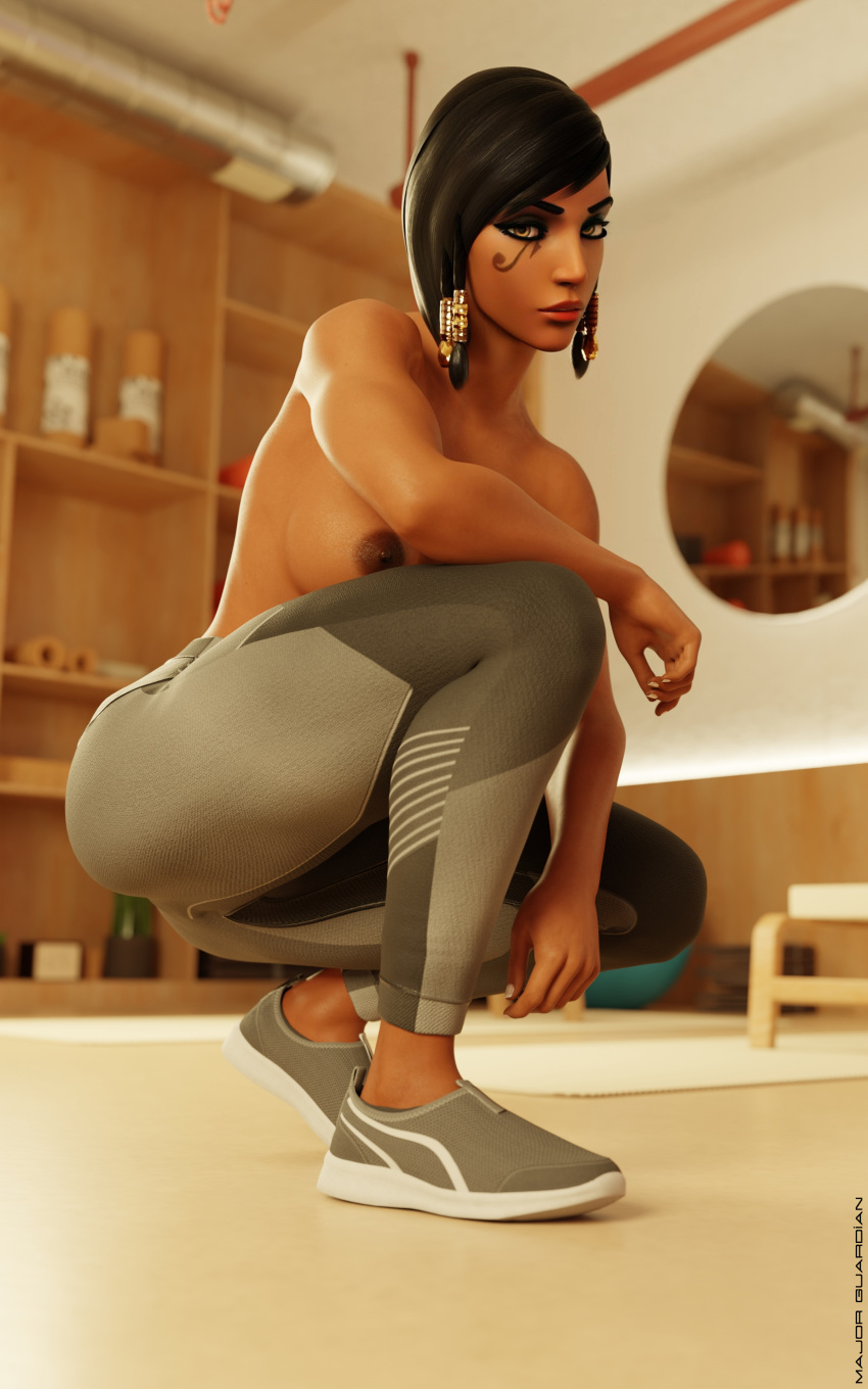 1girls 3d breasts dark-skinned_female female major_guardian overwatch pharah solo yoga_pants