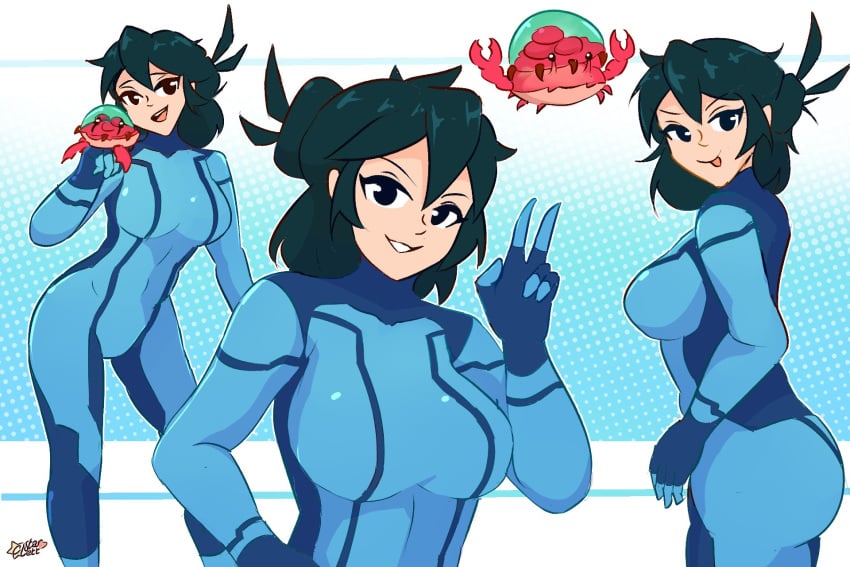 alternate_costume black_hair breasts c_starlett cosplay female looking_at_viewer lucia_(scott_malin) metroid metroid_(creature)_(cosplay) multiple_poses nintendo open_mouth samus_aran_(cosplay) solo tagme the_panty_bear zero_suit zero_suit_samus_(cosplay)