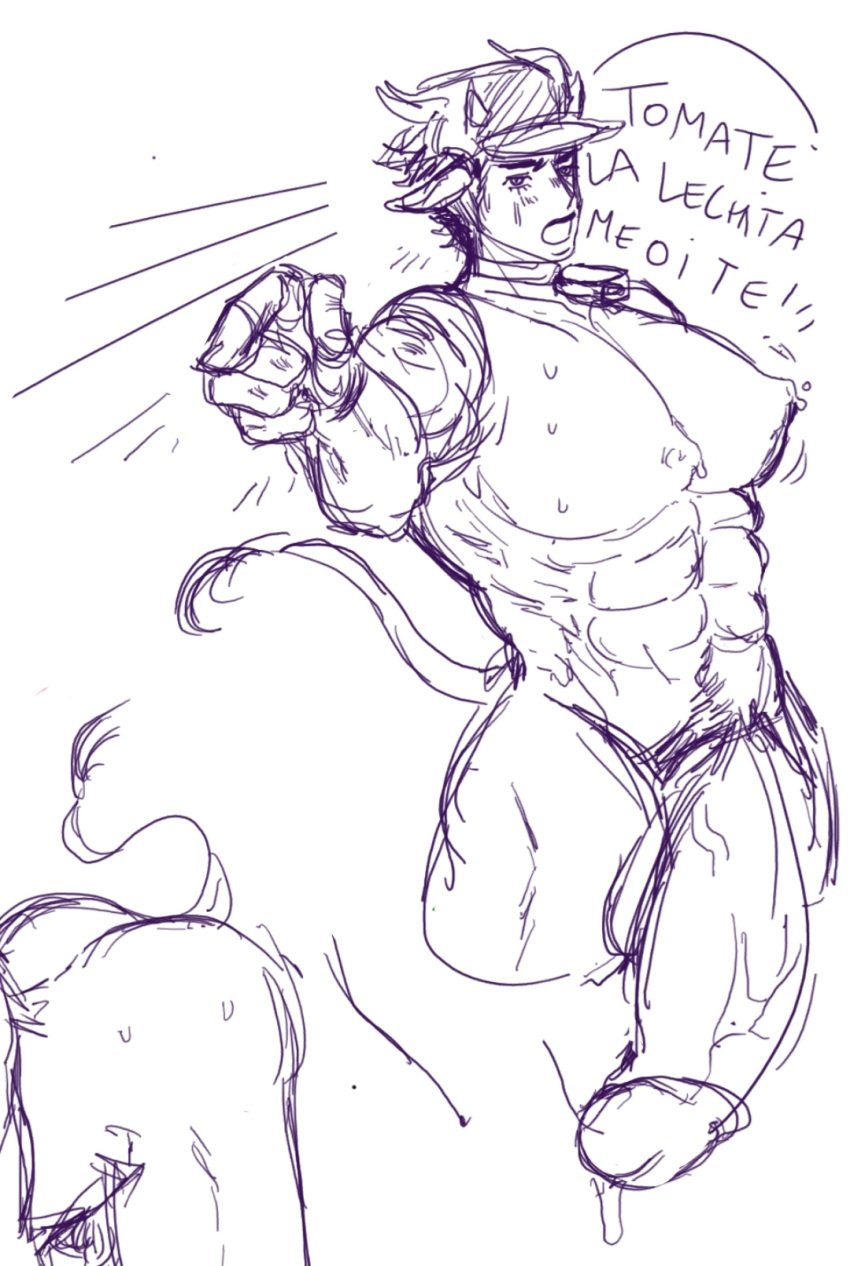 1boy erection huge_cock jojo's_bizarre_adventure jotaro_kujo male male_focus male_only penis pointing purin698 sketch spanish_text stardust_crusaders