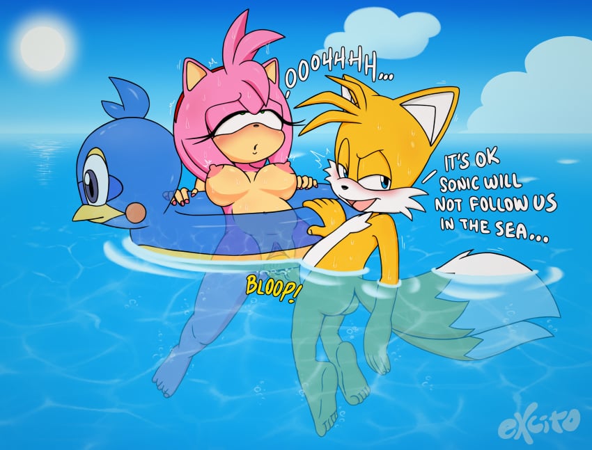 amy_rose breasts cheating cheating_girlfriend excito flicky floatie furry genitals hi_res inflatable netorare onomatopoeia orgasm_face partially_submerged penis public public_sex pussy sea sega sex sonic_(series) sonic_the_hedgehog_(series) sound_effects tails tails_the_fox text vaginal_penetration water