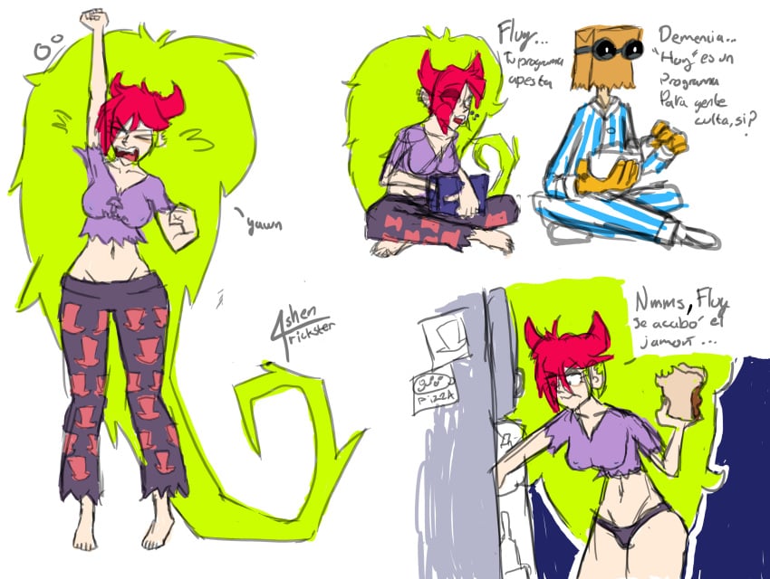 1girls ashentrickster big_breasts cartoon_network demencia_(villainous) dr._flug_(villainous) female nipples_visible_through_clothing pajamas villainous