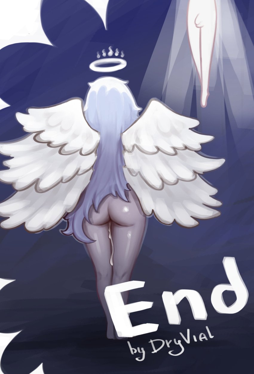 1girls 2024 absurdres angel angel_girl angel_wings ascending ass back_view comic dryvial emily_(hazbin_hotel) end_page female grey_skin halo hazbin_hotel highres long_hair white_hair