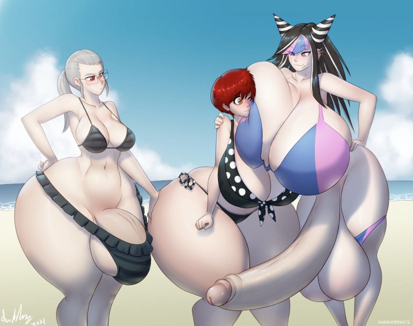 1girls 2futas balls bottom_heavy breasts clothed clothing danganronpa danganronpa_2:_goodbye_despair erection female futa_on_female futanari huge_breasts human hyper hyper_ass hyper_breasts hyper_hourglass hyper_penis imminent_sex koizumi_mahiru large_ass large_breasts large_penis larger_futanari light-skinned_female light-skinned_futanari light_skin marauder6272 mioda_ibuki mostly_nude pale_skin pekoyama_peko penis size_difference smaller_female smooth_skin standing swimwear