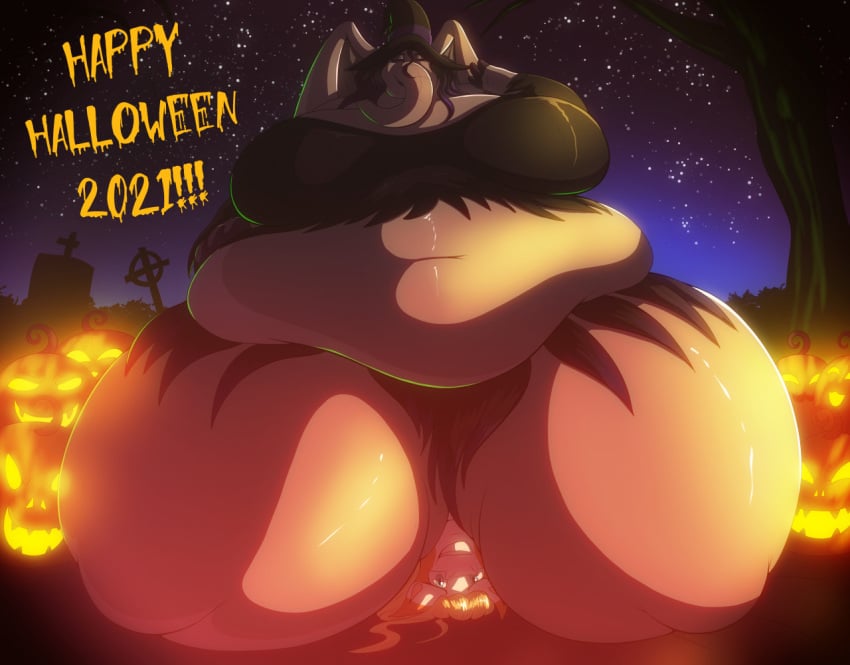 2021 ambiguous_gender anthro bbw belly big_belly big_breasts breasts clothing costume elephant elephantid facesitting fat female female/ambiguous halloween happy_halloween hat hi_res mammal mia_(rthc) obese obese_anthro obese_female overweight overweight_anthro overweight_female robthehoopedchipmunk thick_thighs witch_costume witch_hat