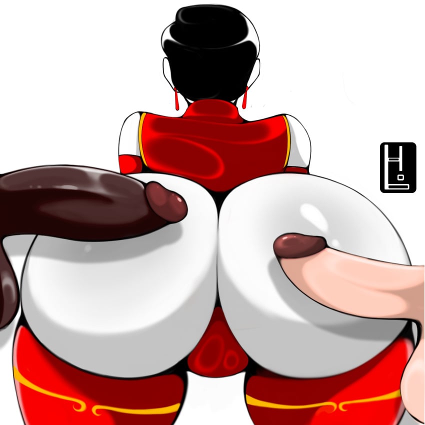 ass_focus ass_view big_ass big_butt big_dicks black_dick chinese chinese_clothes covered_pussy covering dicks htetlin milf oc original original_character pov red_clothing showing_ass showing_off two_dicks white_dick