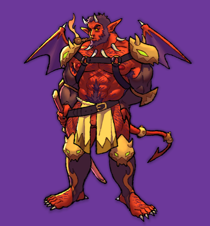 1boy abs absurdres armpit_hair armpit_hair_peek bara bare_pectorals beard body_hair chest_harness claws colored_skin demon_boy demon_horns facial_hair flaccid foot_hair full_beard full_body hairy harness highres holding holding_sword holding_weapon horns huge_eyebrows jewelry katana kemonamon large_pectorals male male_focus male_only mature_male monster_boy muscular muscular_male navel navel_hair necklace nipples original partially_clothed pectorals pelvic_curtain red_skin revealing_clothes short_hair solo standing stomach strongman_waist sword thick_arm_hair thick_beard thick_chest_hair thick_leg_hair thick_thighs thighs tooth_necklace tsurime weapon