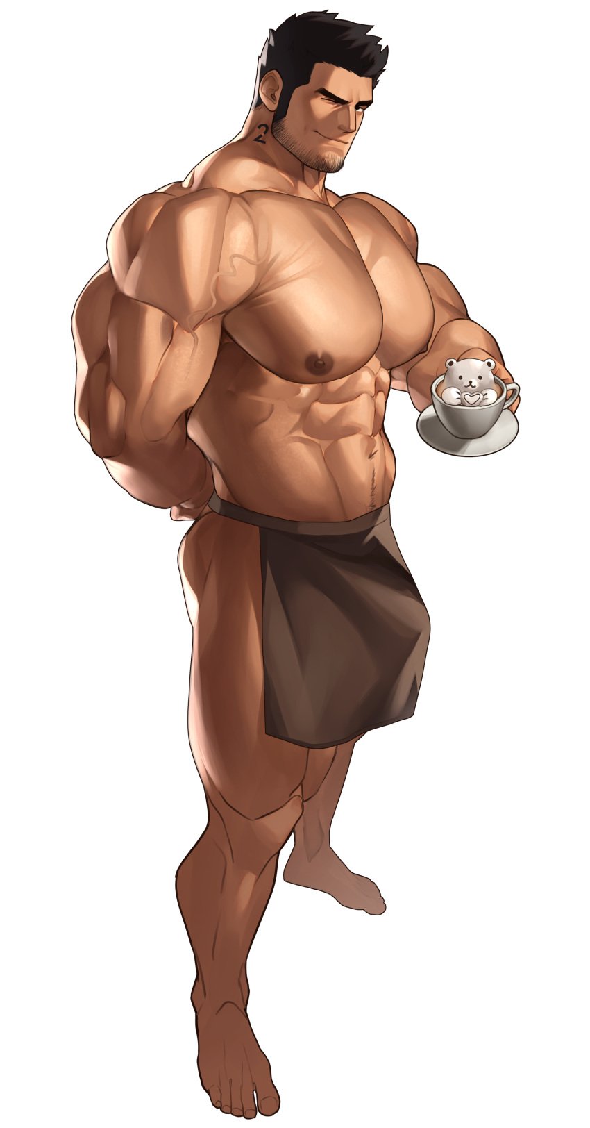 abs apron apron_only bara biceps bodybuilder bulge erection facial_hair hunk lucas_lee male male_focus male_only muscle muscles muscular muscular_arms muscular_legs muscular_male muscular_thighs nipples pecs ruisselait scott_pilgrim scott_pilgrim_takes_off