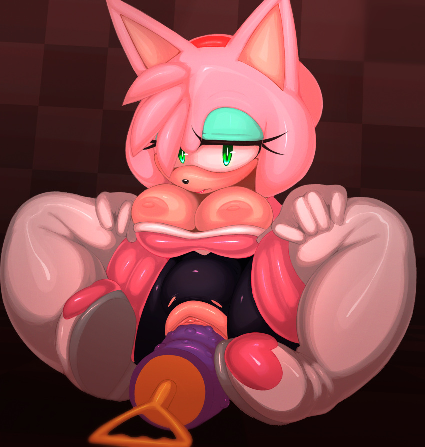 1girls amy_rose amy_the_bat anthro big_breasts blush breasts clitoris clothed clothing digital_media_(artwork) dildo dildo_insertion duo elbow_gloves ephemilie eulipotyphlan female female_only fur genitals gloves green_eyes handwear hedgehog hi_res latex mammal nipples penetration pink_body pussy ribbed_dildo rouge_the_bat_(cosplay) sega sex_toy sex_toy_insertion solo sonic_(series) sonic_the_hedgehog_(series)