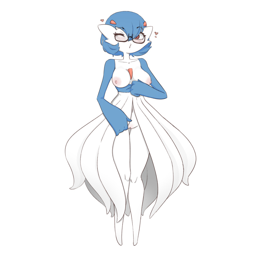 gardevoir generation_3_pokemon glasses hairclip hiivenn_(artist) humanoid nintendo on_back paz_gardenia pokémon_(species) pokemon pokemon_(species) revealing revealing_clothes shiny_pokemon wink winking_at_viewer