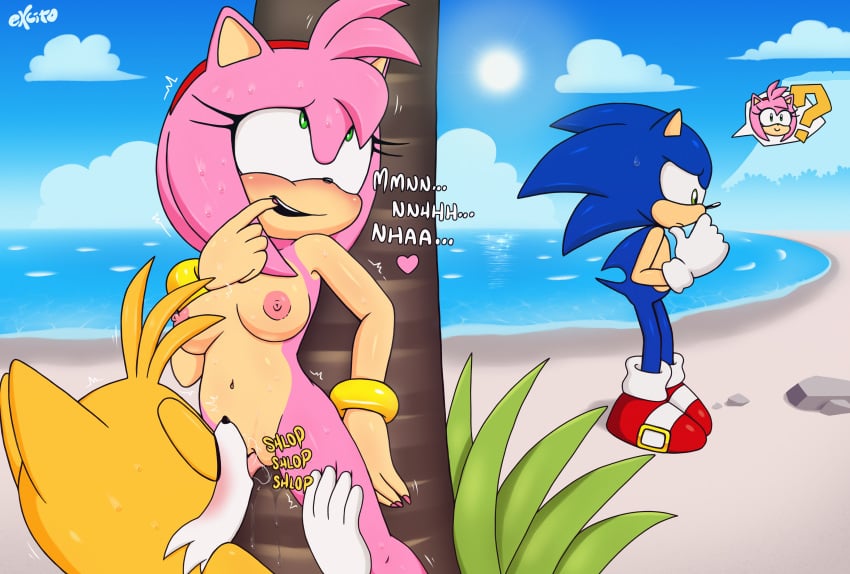 2023 absurd_res amy_rose beach behind_tree breasts cheating_girlfriend cunnilingus excito exposed_torso footwear furry genitals handwear hi_res netorare ntr oral public public_sex pussy sega sex sonic_(series) sonic_the_hedgehog sonic_the_hedgehog_(series) stealth_oral stealth_sex tails tails_the_fox text vaginal_penetration