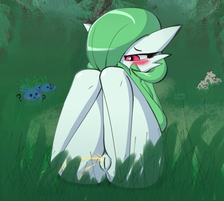 1girls 2024 anthro blush bottomless curious embarrassed female female_gardevoir forest gardevoir grass green_hair lewdnewt looking_down oddish on_ground peeing peeing_on_ground peeing_self pokémon_(species) pokemon pokemon_(species) pokemon_rse pussy red_eyes shroomish sitting urine urine_stream video_games watersports white_body