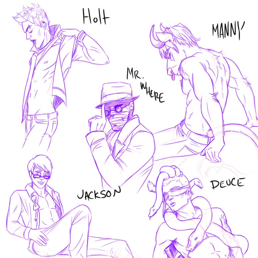 5boys artist_request blindfold deuce_gorgon gay glasses holt_hyde jackson_jekyll male male_only manny_taur monster_high mr_where no_visible_genitalia snakes tagme