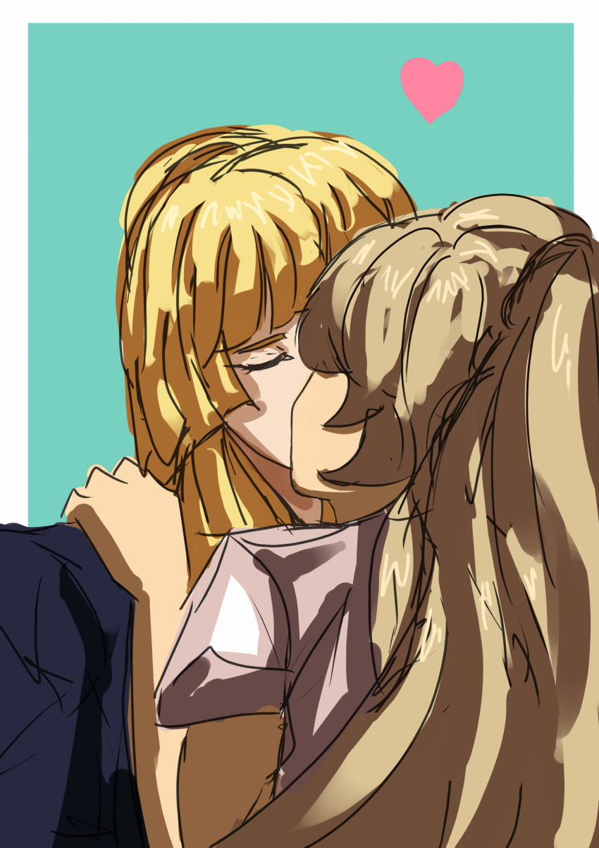 2girls atra_mixta blonde_hair brown_hair canon_couple clothed clothing couple female female_only fully_clothed gundam gundam_tekketsu_no_orphans kissing kudelia_aina_bernstein romantic waaka_horror yuri