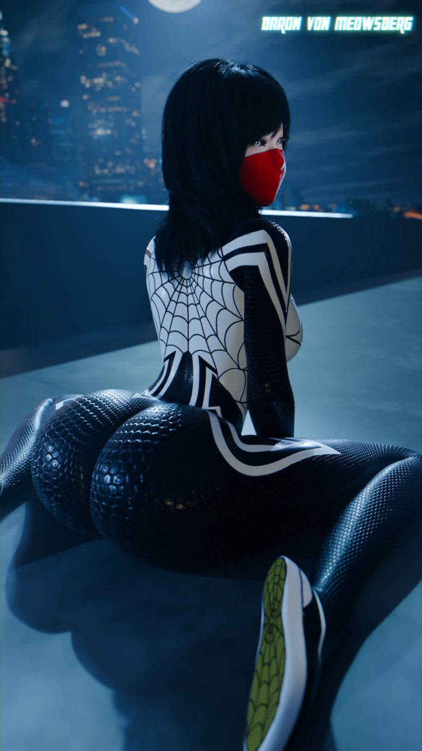 1girls 3d asian ass ass_focus baron_von_meowsberg big_ass big_butt big_thighs cindy_moon dat_ass female female_only flexible human human_only jumpsuit light-skinned_female light_skin marvel public rooftop self_upload silk silk_(marvel) solo spider-man_(series) superheroine