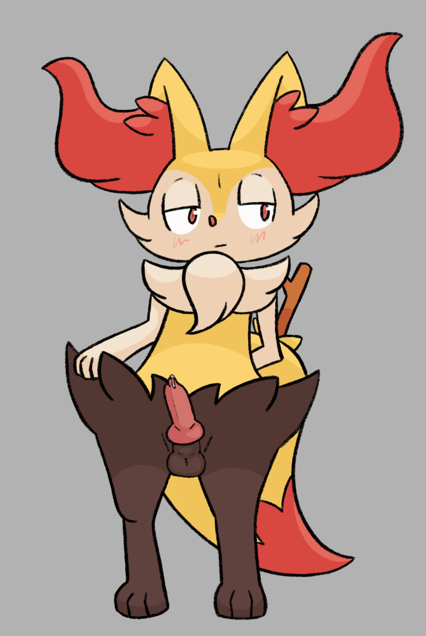 1boy anthro areola blush blush_lines blushing braixen breasts butt_from_the_front clitoris cock dick embarrassed fur furry furry_breasts furry_ears furry_male furry_only furry_tail generation_6_pokemon genitals hi_res hiddenbraix inner_ear_fluff innie_nipples looking_aside low-angle_view male male_focus male_only nintendo nipples penis pokemon pokemon_(species) red_body red_fur shaded showing showing_off showing_penis simple_background simple_shading small solo teenage_boy teenager tuft white_body white_fur yellow_body yellow_fur