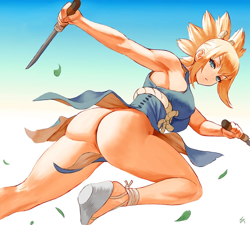 1girls 2021 2d 2d_(artwork) action_pose anus_peak artist_signature ass ass_focus back_view big_ass big_breasts big_butt blonde_hair blue_background blue_eyes bottomless breasts bubble_ass bubble_butt clothed clothing dagger dr.stone dual_wielding edit eyelashes female female_only gradient_background half_naked hi_res human human_female human_only knife kohaku_(dr.stone) light-skinned_female light_skin long_hair looking_at_viewer looking_back medium_breasts mostly_clothed no_panties no_sex not_ai_generated open_toe_shoes paag partially_clothed partially_nude revealing_clothes shiny shiny_skin sideboob signature solo solo_female solo_focus sword thick_ass thick_thighs thighs thin_waist topwear upscaled weapon wedge_heels white_background wide_hips zefra_bleu