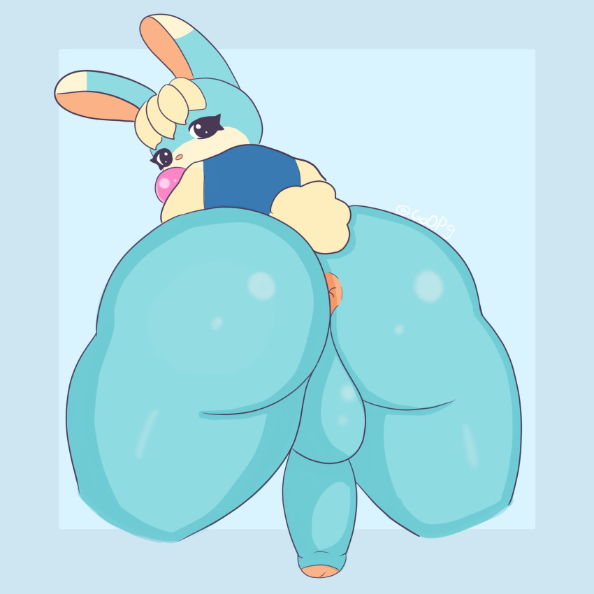 1boy absurd_res animal_crossing anthro anthrofied anus anus_peek ass balls better_version_at_source big_ass big_butt black_eyes bubble_ass bubble_butt butt clothed clothing cotton_tail cyan_body cyan_fur cyan_penis cyan_skin gay genitals go0pg half-closed_eyes hi_res jacket long_penis looking_at_viewer male male_only mammal nintendo orange_ears penis presenting presenting_anus presenting_ass presenting_balls presenting_butt presenting_penis sasha_(animal_crossing) solo solo_male sweat sweatdrop sweater sweating sweaty sweaty_ass sweaty_butt testicles two_tone_ears two_tone_fur two_tone_skin white_ears white_fur white_skin wide_hips yellow_hair yellow_tail