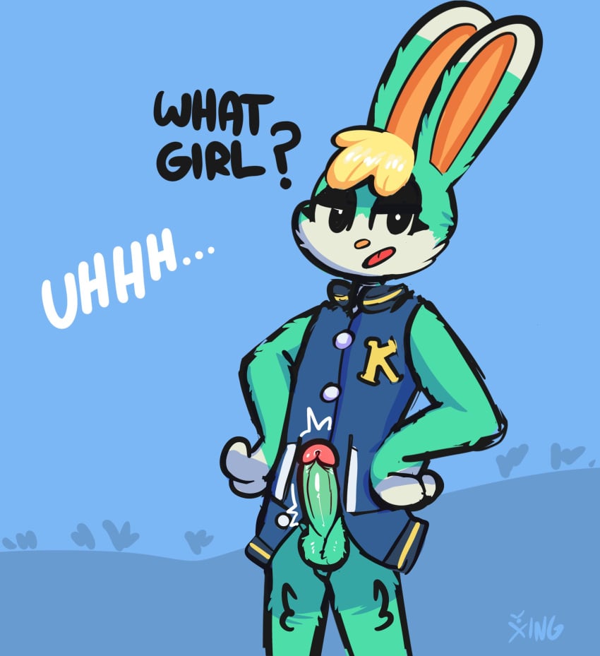 ... 1boy 1male ? absurd_res animal_crossing anthro anthro_only anthrofied balls better_version_at_source black_eyes blue_background clothed clothing cyan_body cyan_ears cyan_fur cyan_skin dialogue english_text erect_penis erection fur gay genitals half-closed_eyes hi_res jacket male male_only mammal nintendo no_panties open_mouth orange_ears partially_clothed penis rabbit rabbit_ears sasha_(animal_crossing) standing testicles text the_xing1 three_tone_ears tongue two_tone_ears two_tone_fur two_tone_skin white_ears white_fur white_skin wide_hips yellow_hair