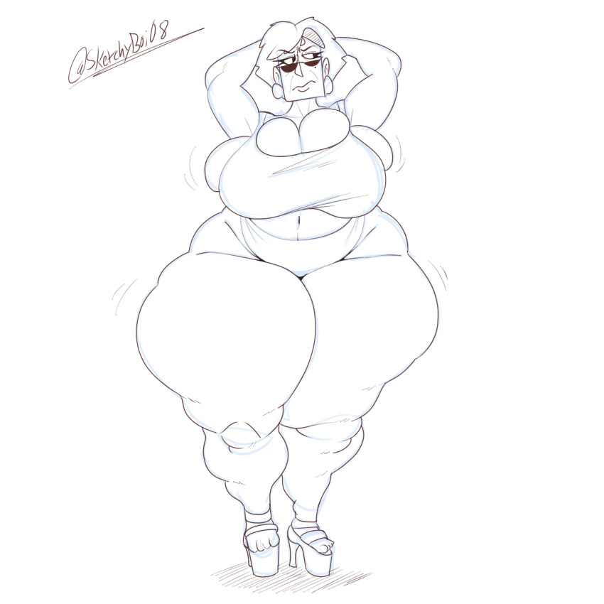 big_breasts earrings karen karen_(sketchyboi08) line_art milf sandals sketchyboi08 sunglasses swimsuit thick_thighs