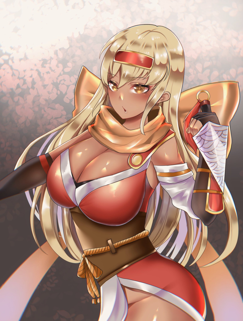 1girls alternate_costume ass bare_thighs blonde_hair breasts cleavage commission elbow_gloves fingerless_gloves fire_emblem fire_emblem:_the_binding_blade fire_emblem_heroes gloves huge_breasts igrene_(fire_emblem) igrene_(ninja)_(fire_emblem) knife looking_at_viewer ninja nintendo official_alternate_costume open_mouth pelvic_curtain solo thighs very_long_hair waihihi weapon yellow_eyes