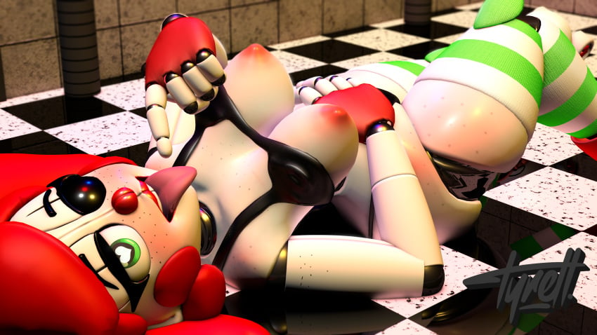 3d animatronic baby_(fnafsl) bra bra_lift breasts cinema4d circus_baby circus_baby_(fnaf) clown clown_girl five_nights_at_freddy's five_nights_at_freddy's:_sister_location green_eyes laying_down looking_at_viewer panties pose posing red_hair revealing_clothes robot robot_girl robot_humanoid sister_location so87baby solo summer_of_87_baby tagme thighhighs tongue_out tyiscrazy white_body white_skin