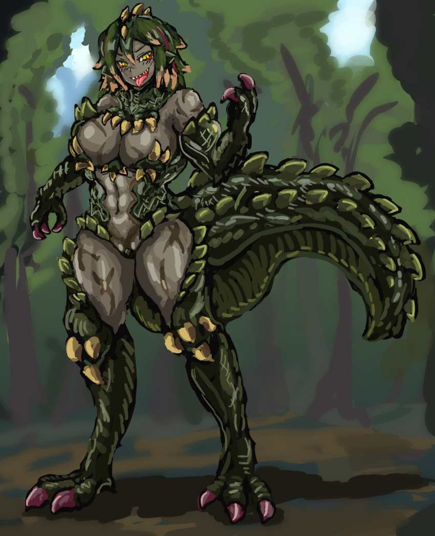 abs alternate_version_available big_breasts capcom cleavage deviljho dinosaur female gijinka huge_breasts humanoid koburatuisut monster_girl monster_hunter muscular muscular_female reptile solo solo_female thick_thighs