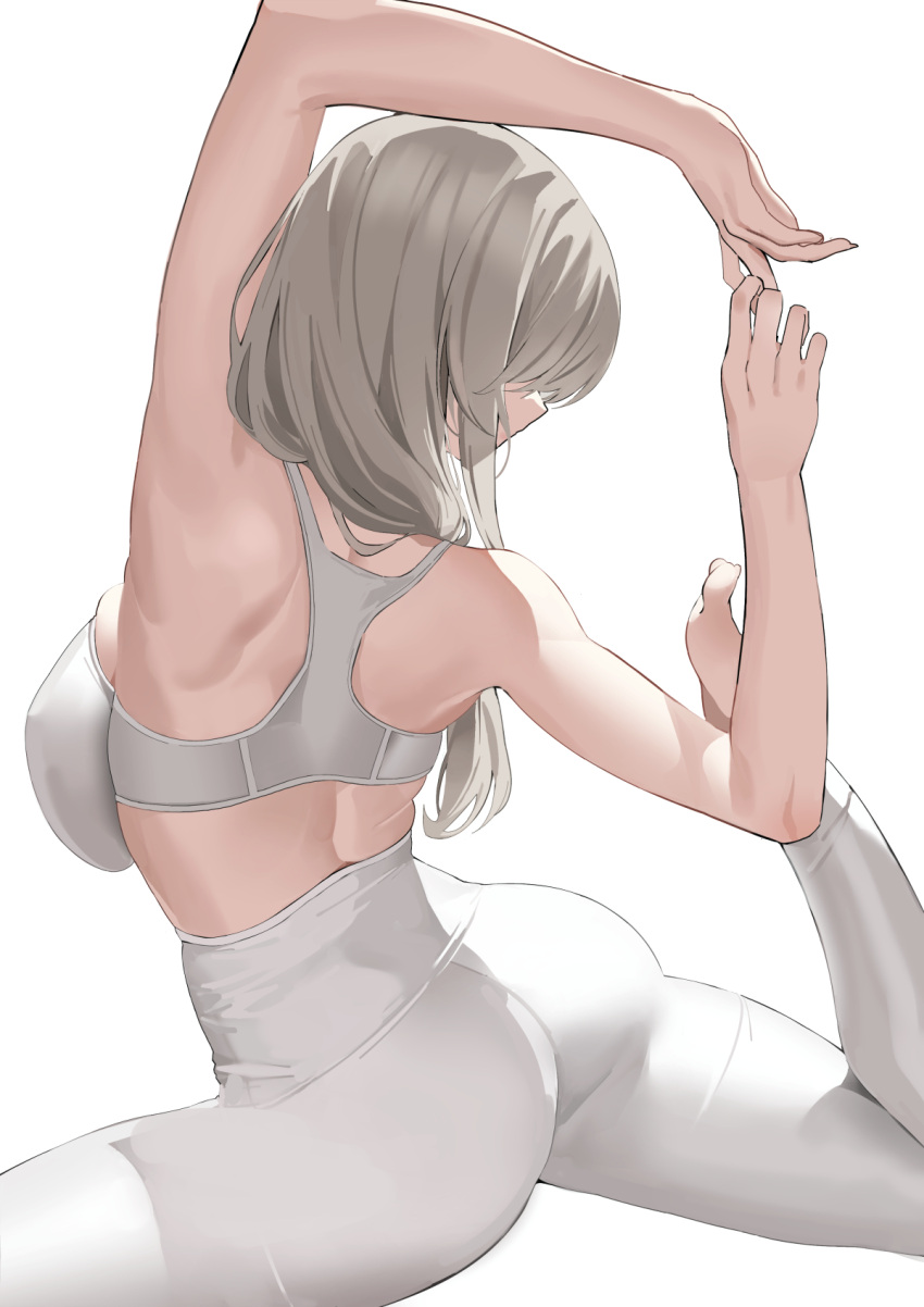 1girls 2021 alternate_version_available ass breasts female female_focus female_only grey_hair k_pring mature_female milf solo solo_female sports_bra stretching thick_thighs thighs uzaki-chan_wa_asobitai! uzaki_tsuki white_background white_sports_bra white_yoga_pants workout_clothes yoga yoga_pants