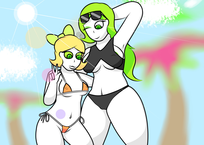 2girls beach bikini blonde_hair breasts candy_(zaftero) daughter female female_only green_eyes green_hair looking_at_viewer mother mother_and_daughter nipples_visible_through_clothing pussy_visible_through_clothes small_breasts tagme white_skin yellow_hair zaftero_(artist)