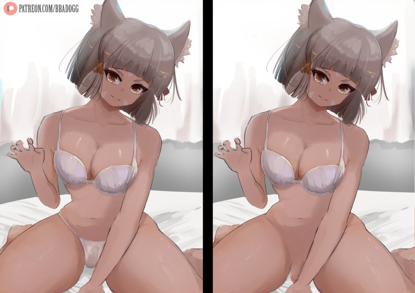 1futa animal_ear_fluff animal_ears artist_logo artist_name background bangs bbadogg bed big_breasts blunt_bangs bottomless bra breasts cat_ears cleavage clothed clothes_removed clothing dick facial_mark futa_only futanari gem grey_hair hair_ribbon humanoid humanoid_penis kemonomimi light-skinned_futanari light_skin lingerie looking_at_viewer mostly_nude nia nia_(xenoblade) onoff pantsu penis sitting small_penis smiling_at_viewer solo xenoblade_(series) xenoblade_chronicles_2 yellow_eyes yellow_ribbon young