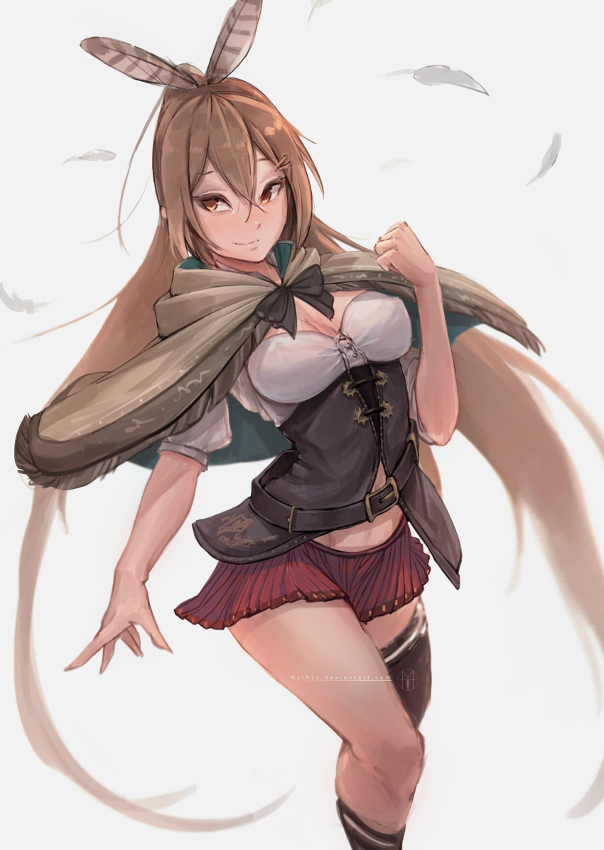 bird bird_girl brown_eyes brown_hair feathers hololive hololive_english hololive_english_-council- hololive_english_-promise- myth1c nanashi_mumei owl owl_girl skirt tagme thighhighs virtual_youtuber