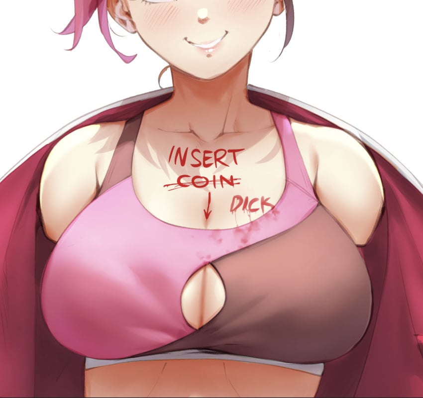 1girls big_breasts blush blushing_at_viewer body_writing boob_window breast_focus breasts busty cleavage female female_only front_view large_breasts light-skinned_female light_skin lulewd_chan lulu-chan92 multicolored_hair neo_(rwby) rooster_teeth rwby sexually_suggestive smile smiling smiling_at_viewer solo solo_female suggestive tagme two_tone_hair white_background