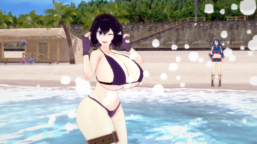 3d alternate_breast_size beach big_breasts bikini fire_emblem fire_emblem_awakening fire_emblem_cipher huge_breasts lucina_(fire_emblem) lucina_(summer)_(fire_emblem) morgan_(fire_emblem) morgan_(fire_emblem)_(female) nintendo ocean outdoors outside purple_hair rhcpftw sand short_hair swimsuit swimwear tagme thighs water wet wide_hips