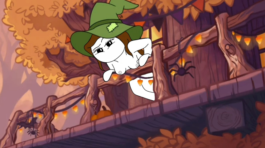 breasts brown_hair curvy female hat let_me_explain_studios no_mouth nude rebecca_parham tagme tree treehouse white_skin witch_hat youtube youtuber