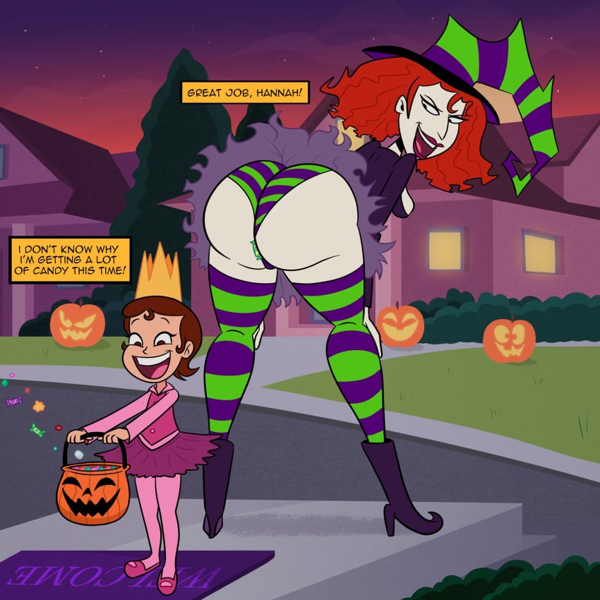 2girls ass big_ass big_butt english_text fat_ass female halloween hannah_marie_(scary_godmother) holidays large_ass light-skinned_female mature mature_female milf multiple_girls outside presenting presenting_hindquarters red_hair sb99 scary_godmother scary_godmother_(series) scobionicle99 short_hair tagme text thick_ass trick_or_treat witch witch_hat